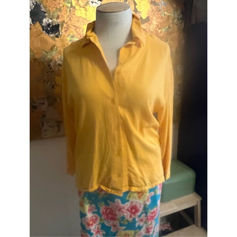Tianello  Vintage “LS” Tencel Blouse in Bright Goldenrod size S